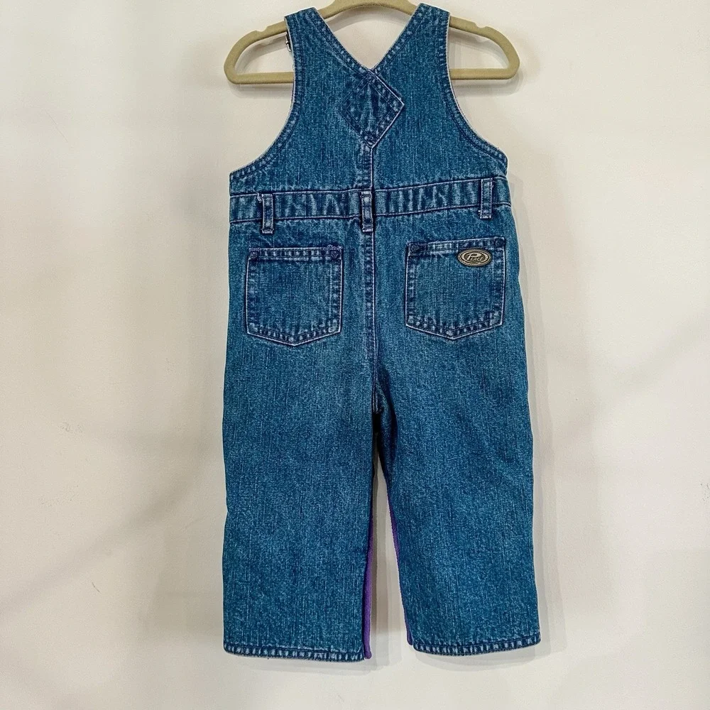 VTG Infant‎ Baby Girls Bib Overalls Fleece Lined Purple Heart 6-9 Mos Y2K